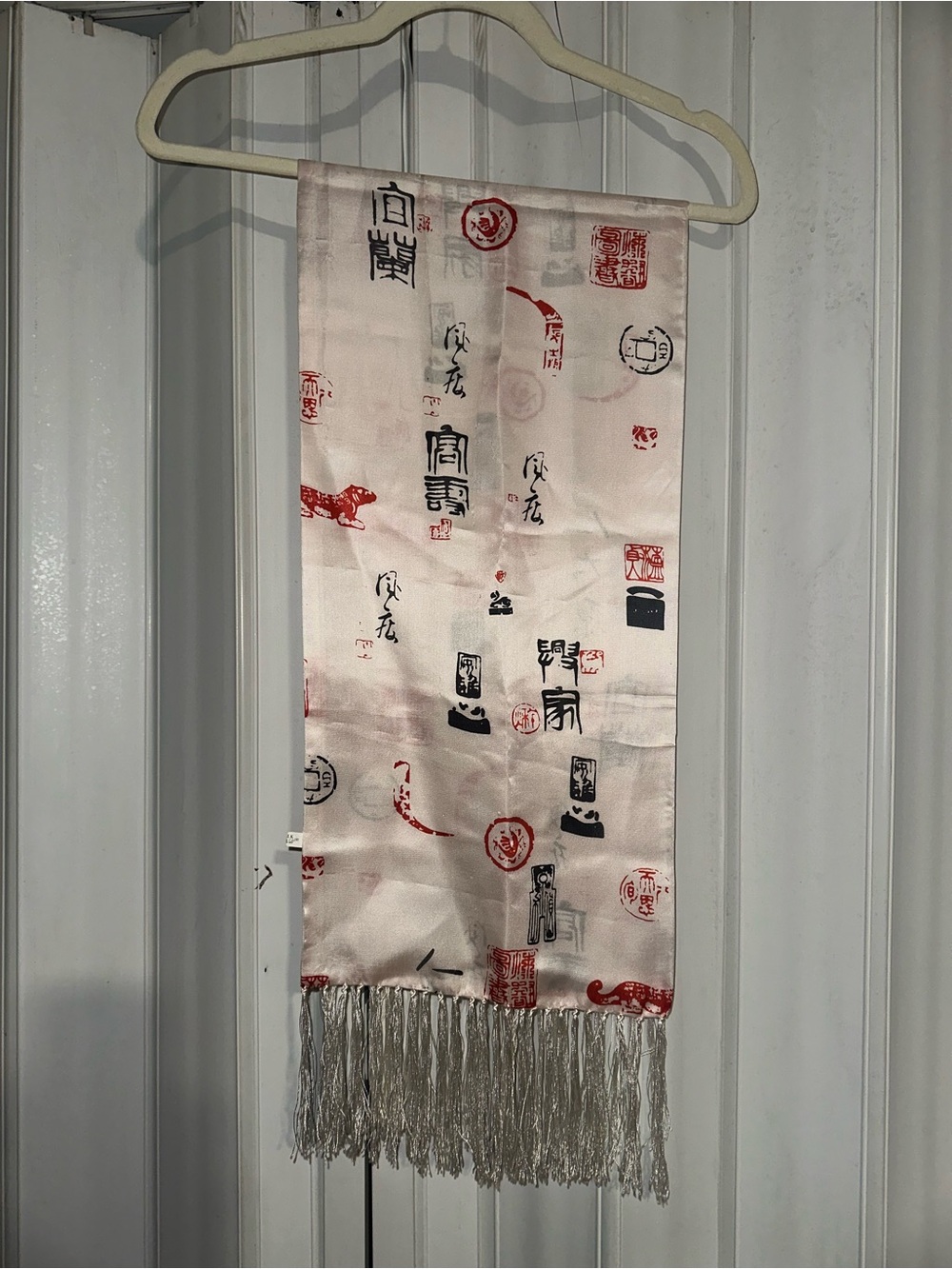 Silky Oriental Scarf w/ Fringe in Baby Power Pink
